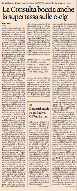 La Corte costituzionale boccia anche la supertassa sulle e-cig | Il Sole 24 Ore