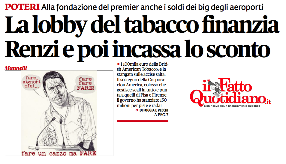 The Tobacco Lobby Contributes to Renzi, and Then Gets a Tax Discount | Il Fatto Quotidiano [UPDATE]