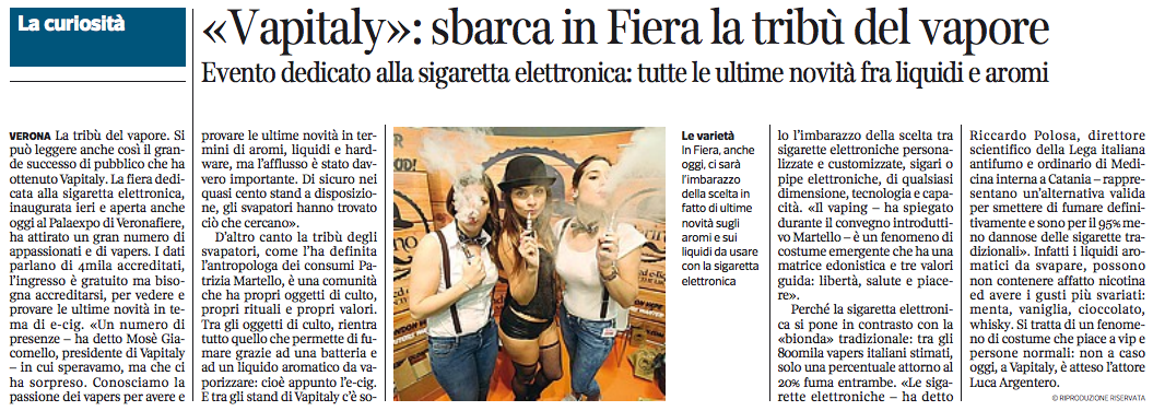 «Vapitaly»: sbarca in Fiera la tribù del vapore | Corriere di Verona