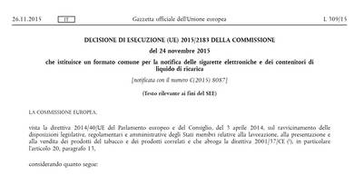 Commissione UE, pubblicata la Decisione sul sistema di notifica e-cig